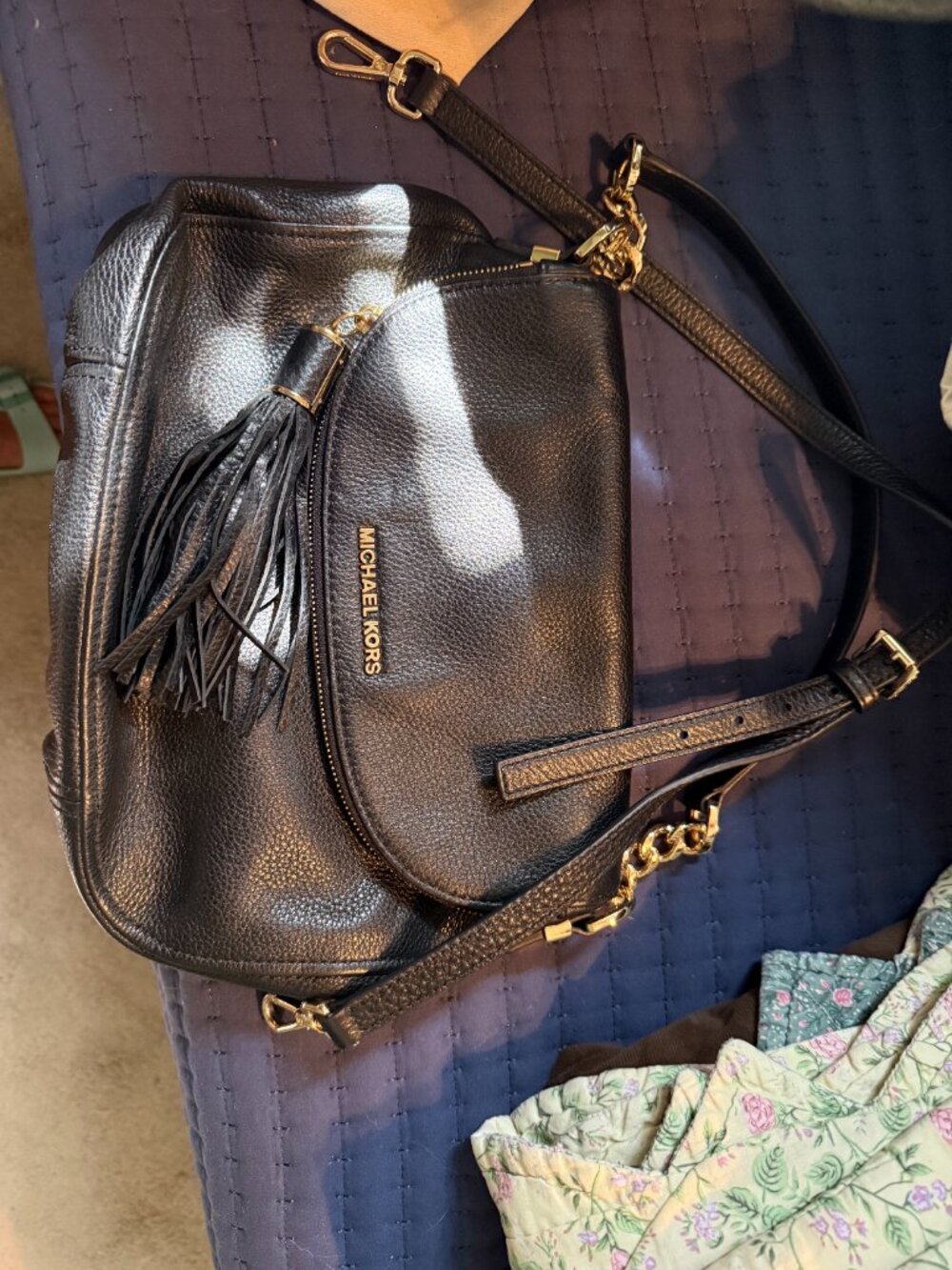Michael Kors Black Pebbled Leather Crossbody with Tassel